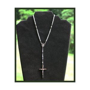 vintage child's rosary with glass aurora borealis (?) multi-color beads